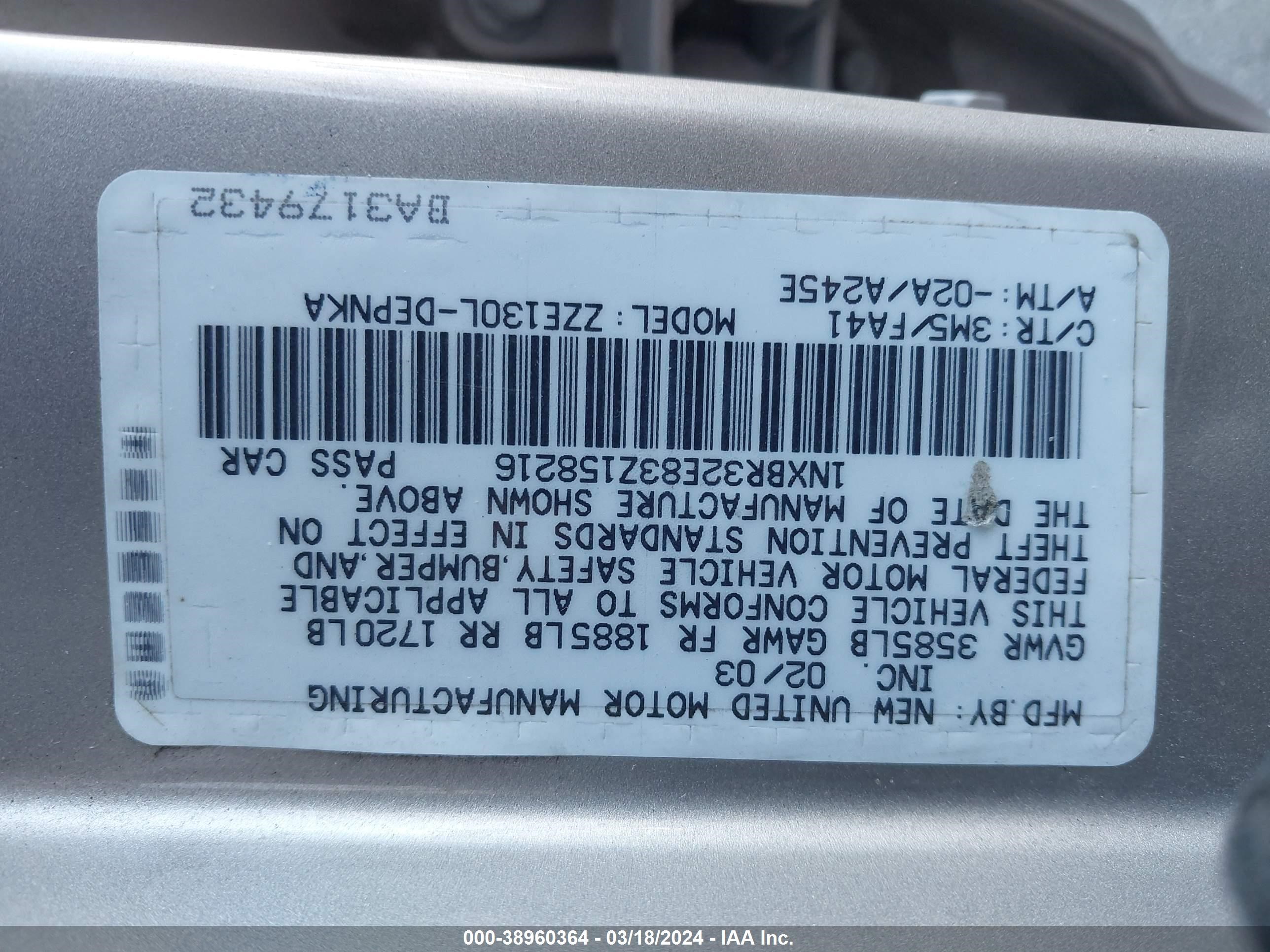 Photo 8 VIN: 1NXBR32E83Z158216 - TOYOTA COROLLA 