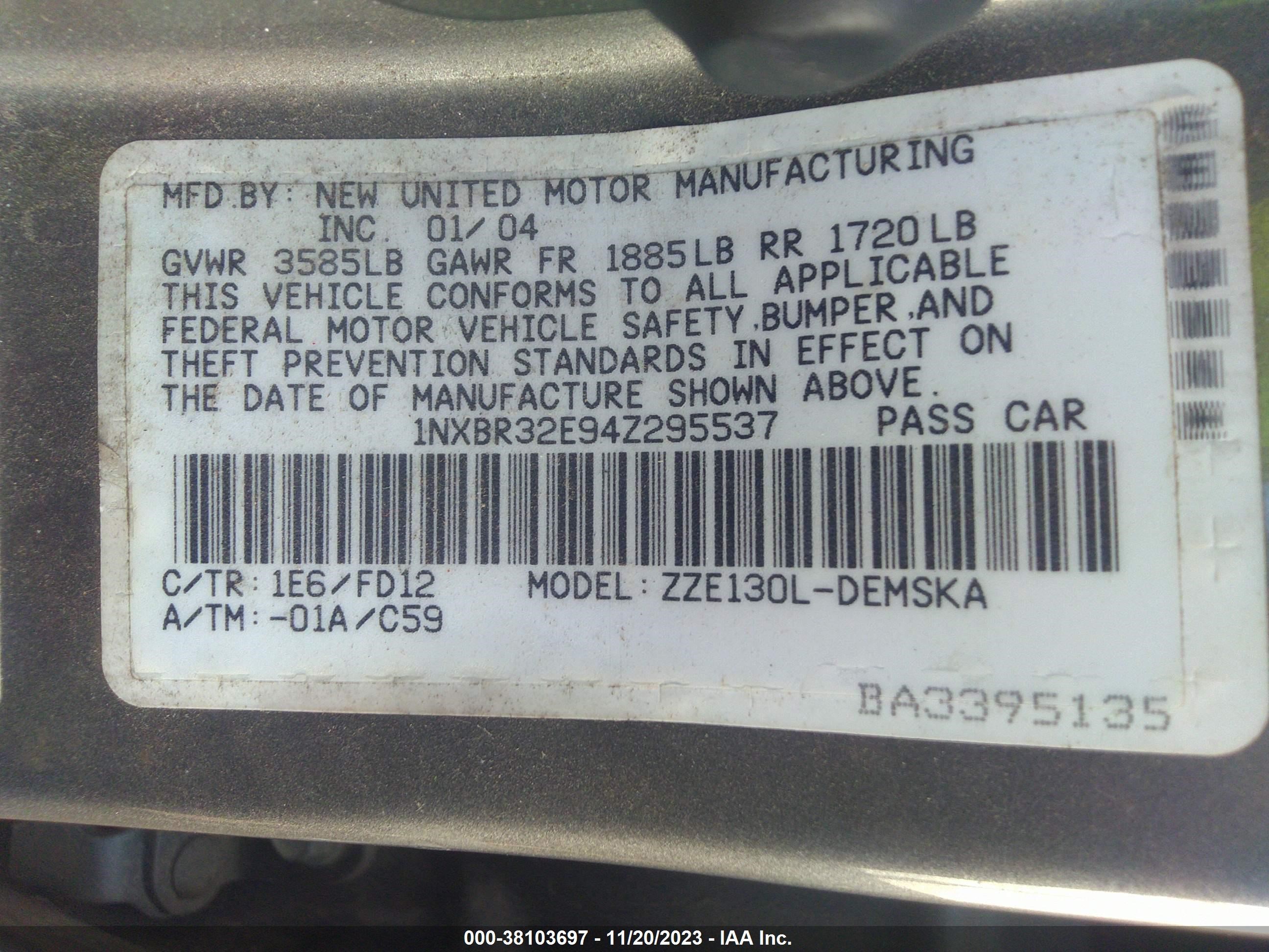 Photo 8 VIN: 1NXBR32E94Z295537 - TOYOTA COROLLA 