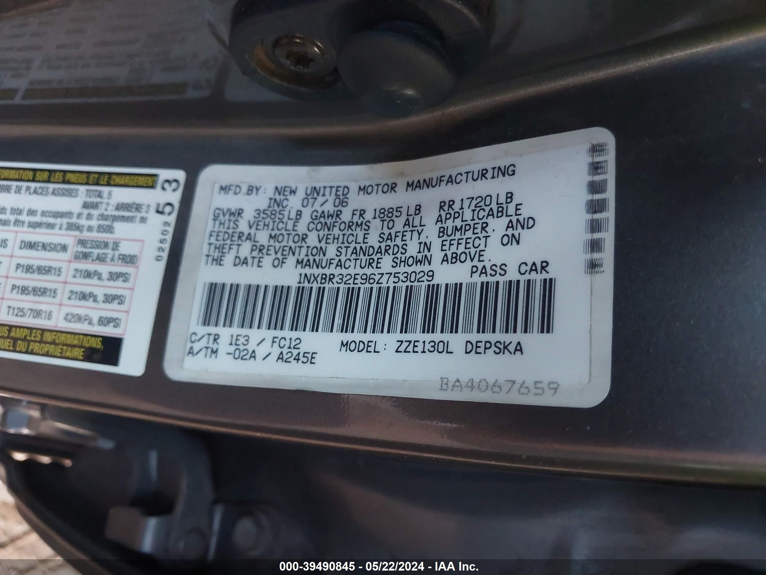 Photo 8 VIN: 1NXBR32E96Z753029 - TOYOTA COROLLA 