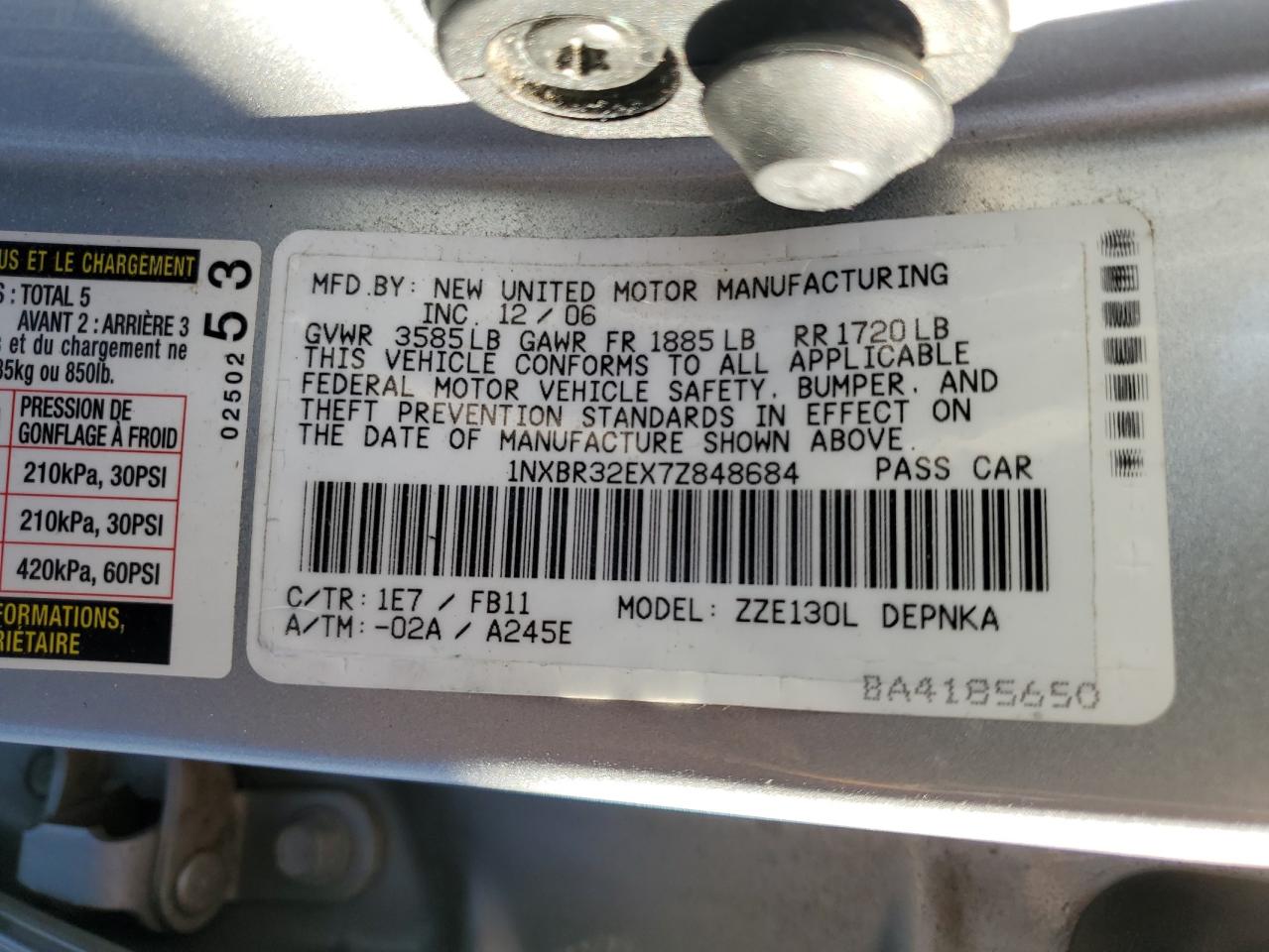 Photo 12 VIN: 1NXBR32EX7Z848684 - TOYOTA COROLLA 