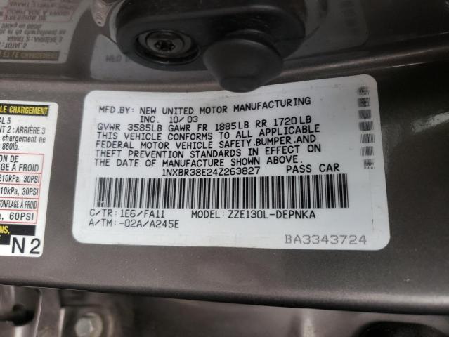 Photo 9 VIN: 1NXBR38E24Z263827 - TOYOTA COROLLA CE 