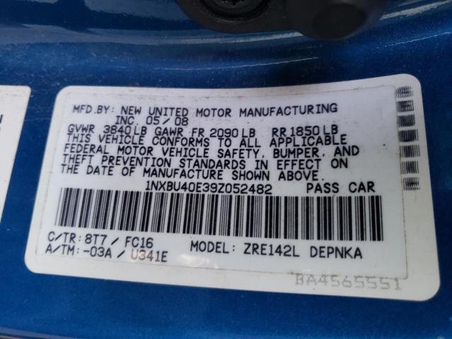 Photo 12 VIN: 1NXBU40E39Z052482 - TOYOTA COROLLA 