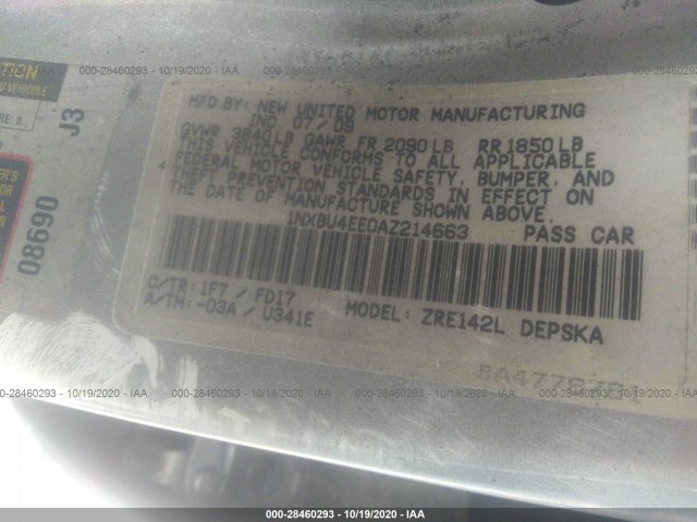 Photo 8 VIN: 1NXBU4EE0AZ214663 - TOYOTA COROLLA 