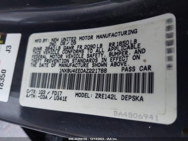 Photo 8 VIN: 1NXBU4EE0AZ221788 - TOYOTA COROLLA 