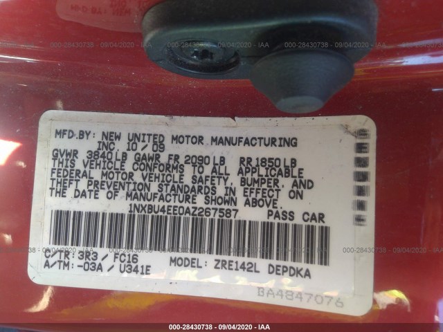 Photo 8 VIN: 1NXBU4EE0AZ267587 - TOYOTA COROLLA 