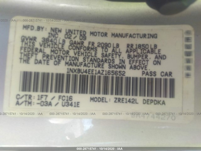 Photo 8 VIN: 1NXBU4EE1AZ165652 - TOYOTA COROLLA 