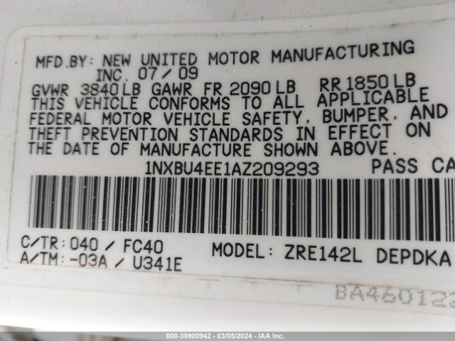 Photo 8 VIN: 1NXBU4EE1AZ209293 - TOYOTA COROLLA 