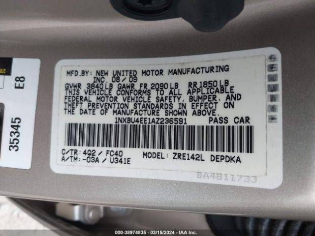 Photo 8 VIN: 1NXBU4EE1AZ236591 - TOYOTA COROLLA 