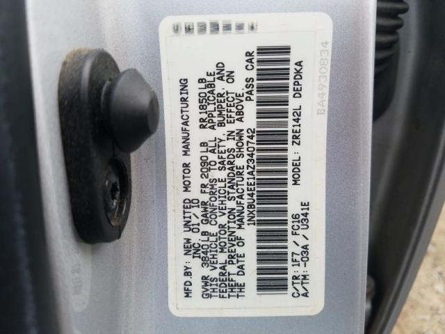 Photo 9 VIN: 1NXBU4EE1AZ340742 - TOYOTA COROLLA BA 