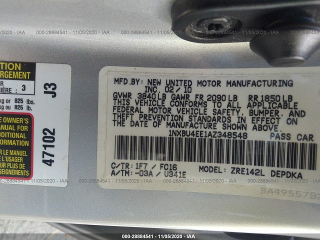 Photo 8 VIN: 1NXBU4EE1AZ348548 - TOYOTA COROLLA 