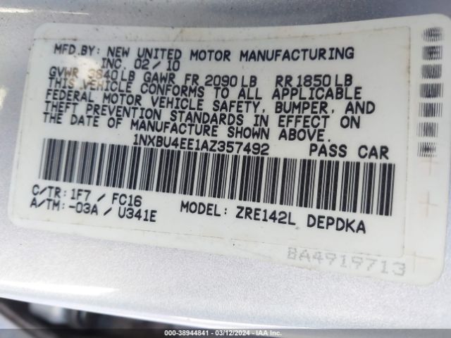 Photo 8 VIN: 1NXBU4EE1AZ357492 - TOYOTA COROLLA 