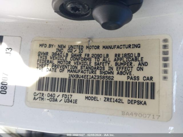 Photo 8 VIN: 1NXBU4EE1AZ358562 - TOYOTA COROLLA 