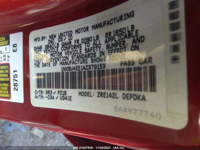 Photo 8 VIN: 1NXBU4EE1AZ379153 - TOYOTA COROLLA 