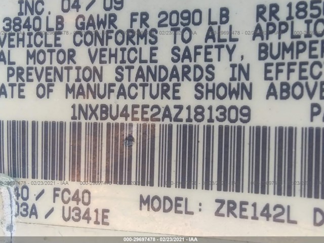 Photo 8 VIN: 1NXBU4EE2AZ181309 - TOYOTA COROLLA 