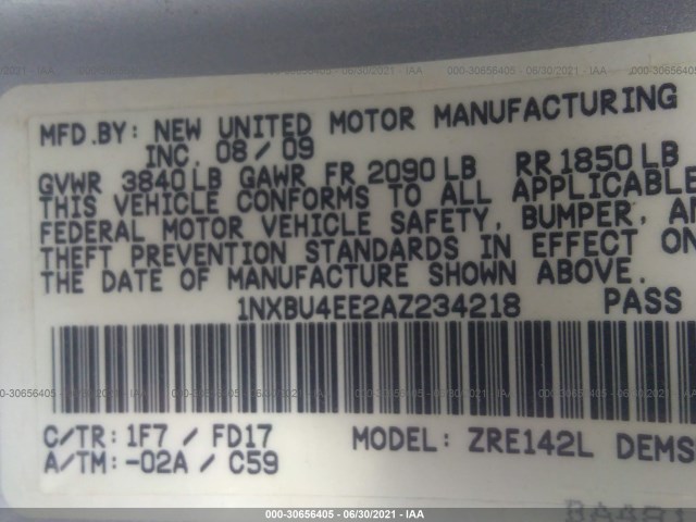 Photo 8 VIN: 1NXBU4EE2AZ234218 - TOYOTA COROLLA 