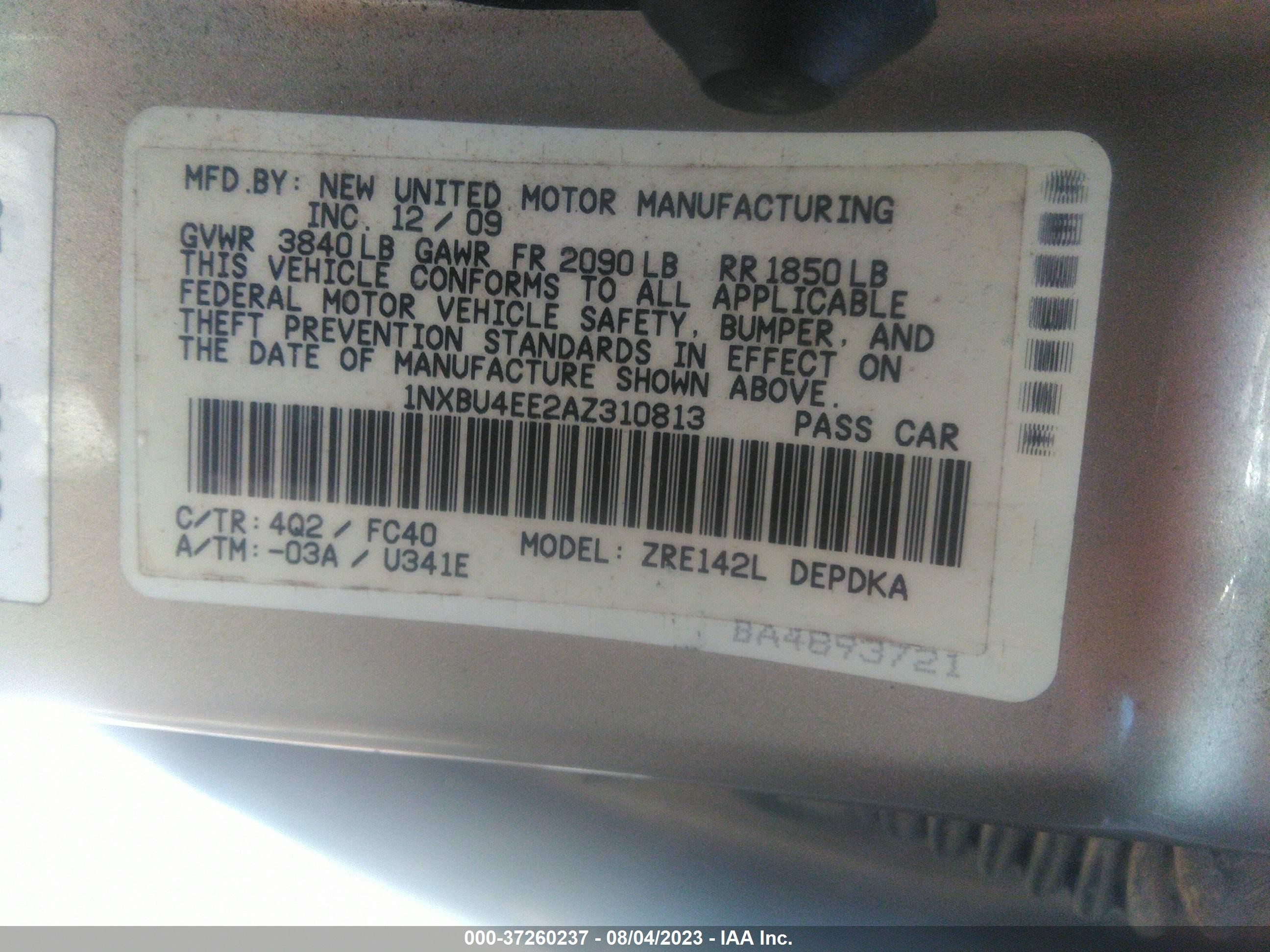 Photo 8 VIN: 1NXBU4EE2AZ310813 - TOYOTA COROLLA 