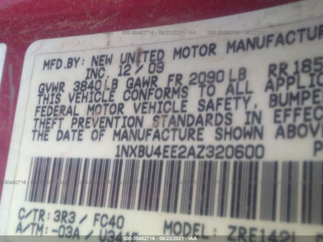 Photo 8 VIN: 1NXBU4EE2AZ320600 - TOYOTA COROLLA 