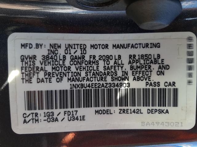 Photo 9 VIN: 1NXBU4EE2AZ334903 - TOYOTA COROLLA BA 