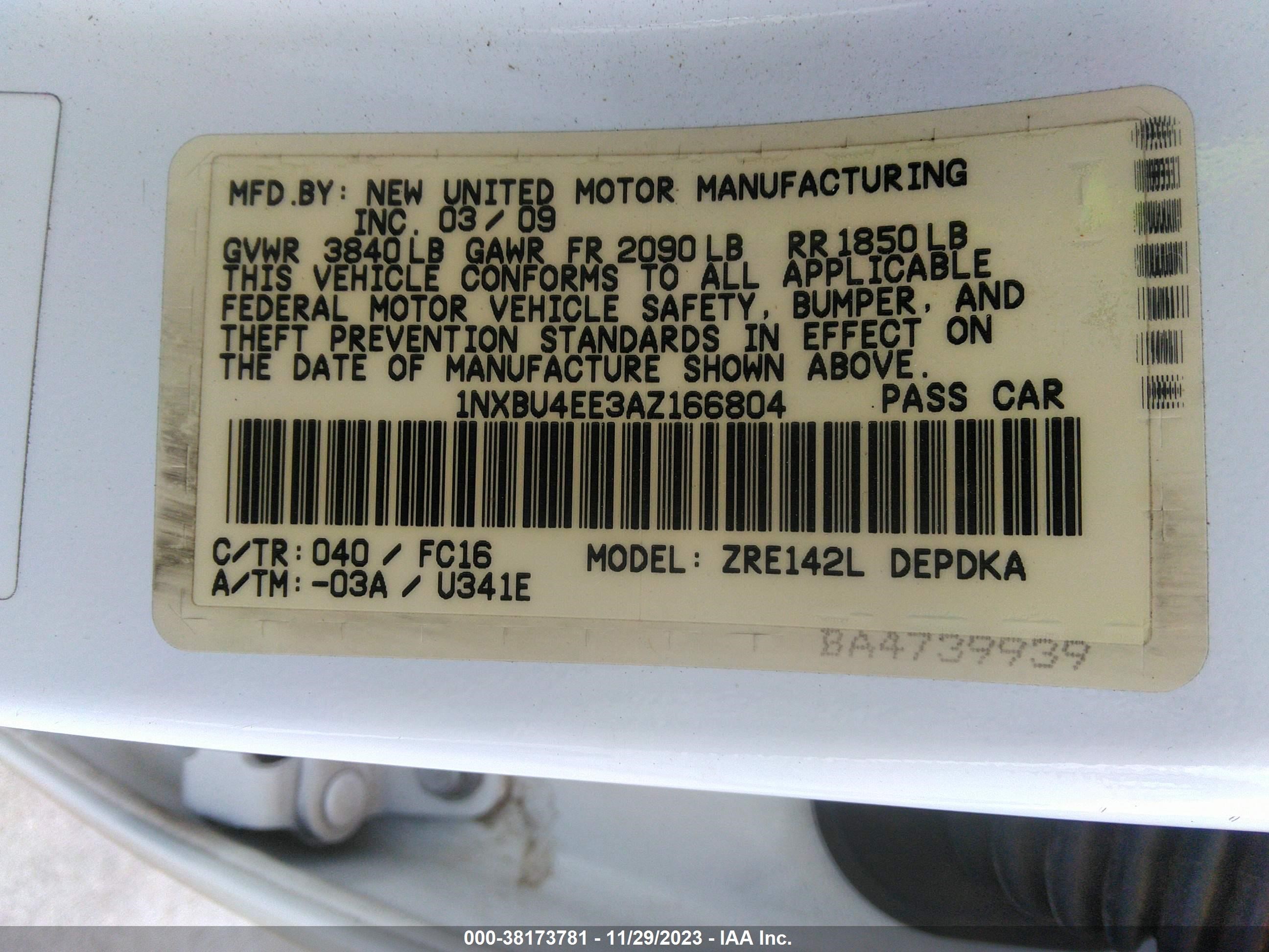 Photo 8 VIN: 1NXBU4EE3AZ166804 - TOYOTA COROLLA 