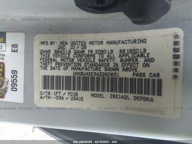 Photo 8 VIN: 1NXBU4EE3AZ260651 - TOYOTA COROLLA 