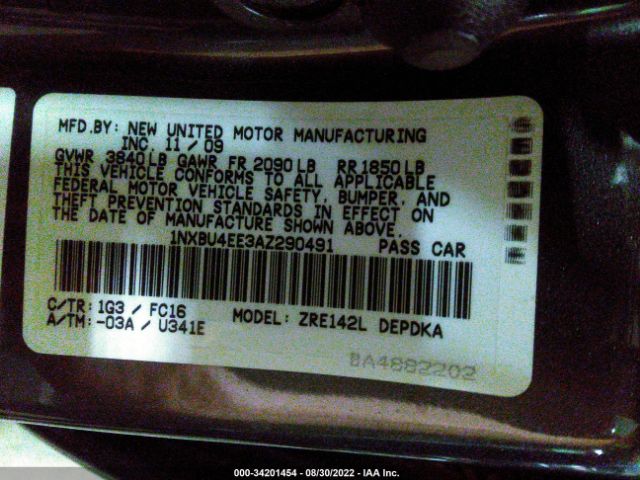 Photo 8 VIN: 1NXBU4EE3AZ290491 - TOYOTA COROLLA 