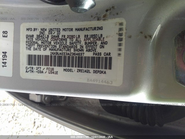 Photo 8 VIN: 1NXBU4EE3AZ364637 - TOYOTA COROLLA 