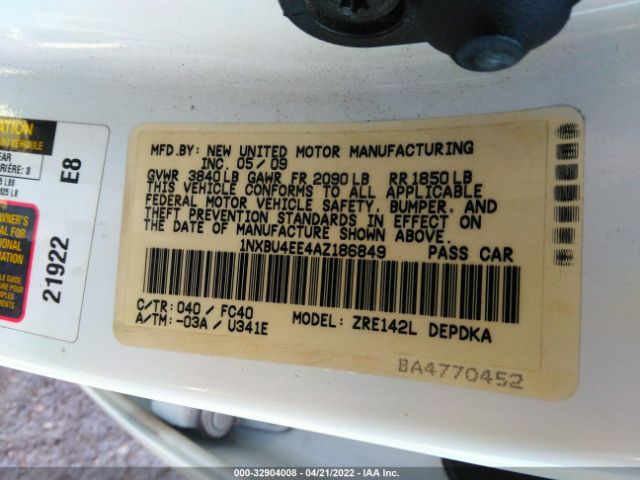 Photo 8 VIN: 1NXBU4EE4AZ186849 - TOYOTA COROLLA 