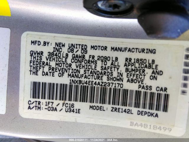 Photo 8 VIN: 1NXBU4EE4AZ237170 - TOYOTA COROLLA 