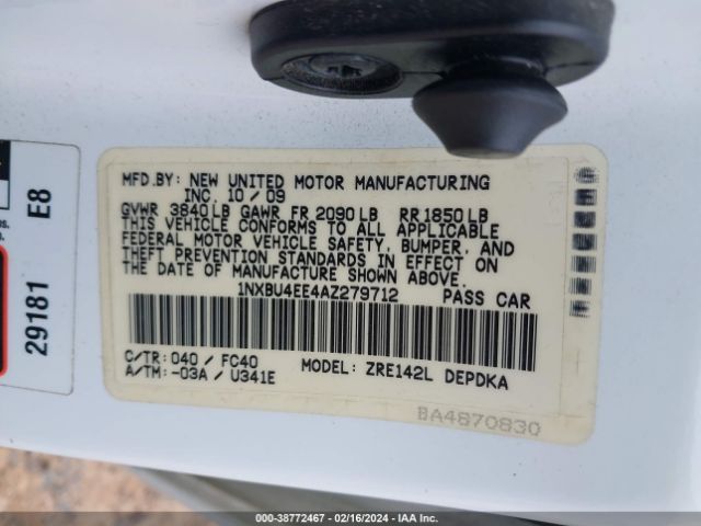 Photo 8 VIN: 1NXBU4EE4AZ279712 - TOYOTA COROLLA 