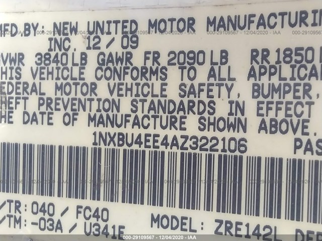 Photo 8 VIN: 1NXBU4EE4AZ322106 - TOYOTA COROLLA 