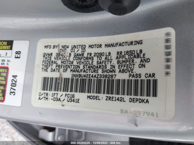 Photo 8 VIN: 1NXBU4EE4AZ338287 - TOYOTA COROLLA 