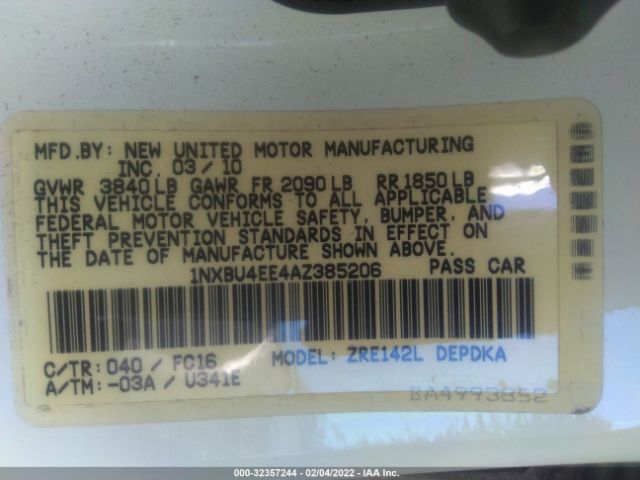 Photo 8 VIN: 1NXBU4EE4AZ385206 - TOYOTA COROLLA 