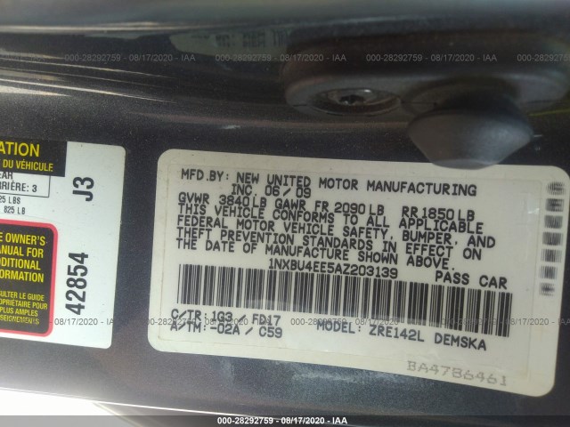 Photo 8 VIN: 1NXBU4EE5AZ203139 - TOYOTA COROLLA 