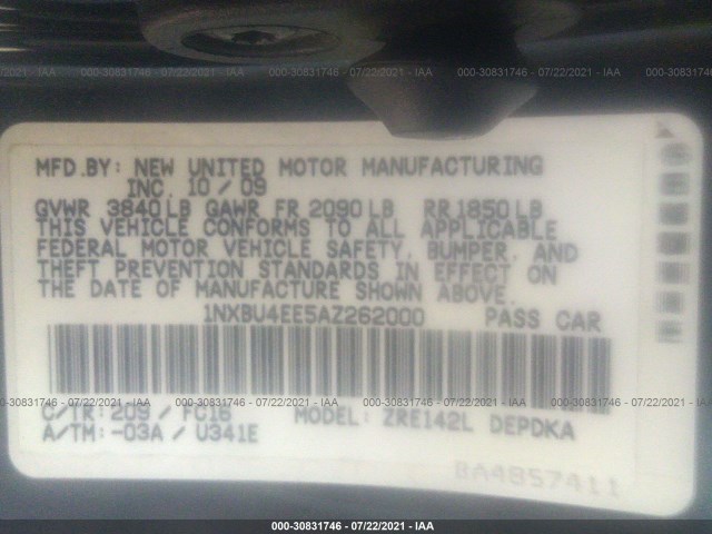 Photo 8 VIN: 1NXBU4EE5AZ262000 - TOYOTA COROLLA 