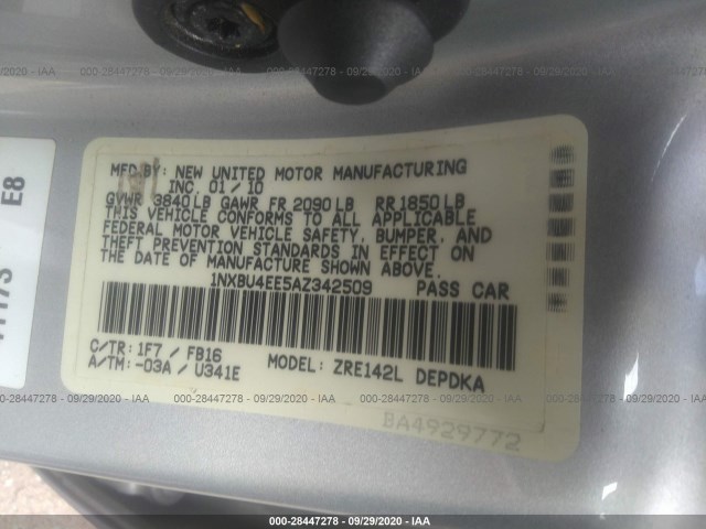 Photo 8 VIN: 1NXBU4EE5AZ342509 - TOYOTA COROLLA 