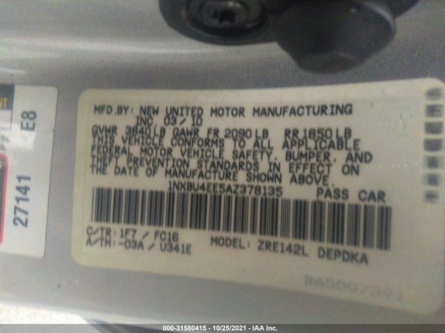 Photo 8 VIN: 1NXBU4EE5AZ378135 - TOYOTA COROLLA 