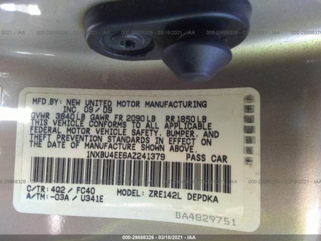 Photo 8 VIN: 1NXBU4EE6AZ241379 - TOYOTA COROLLA 