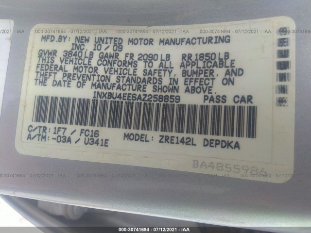 Photo 8 VIN: 1NXBU4EE6AZ258859 - TOYOTA COROLLA 