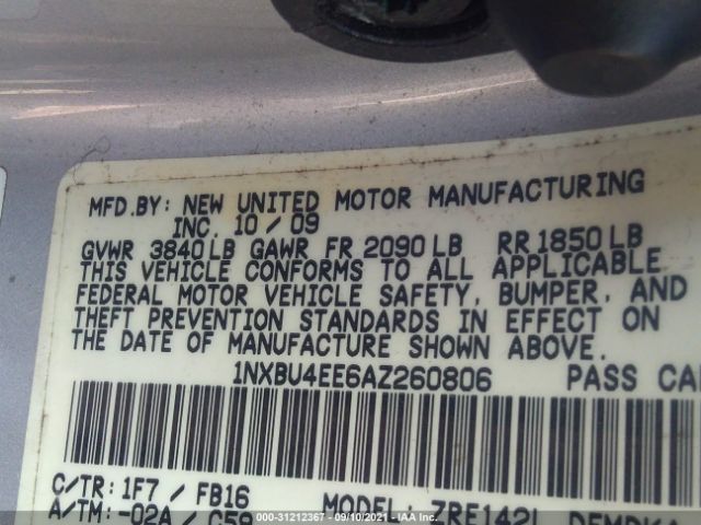 Photo 8 VIN: 1NXBU4EE6AZ260806 - TOYOTA COROLLA 