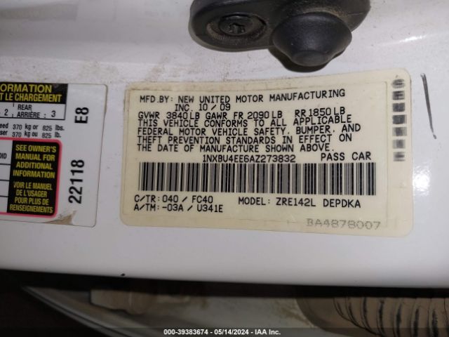 Photo 8 VIN: 1NXBU4EE6AZ273832 - TOYOTA COROLLA 