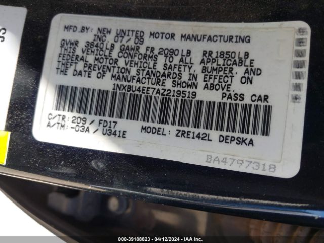 Photo 8 VIN: 1NXBU4EE7AZ219519 - TOYOTA COROLLA 