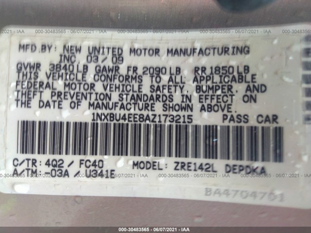 Photo 8 VIN: 1NXBU4EE8AZ173215 - TOYOTA COROLLA 