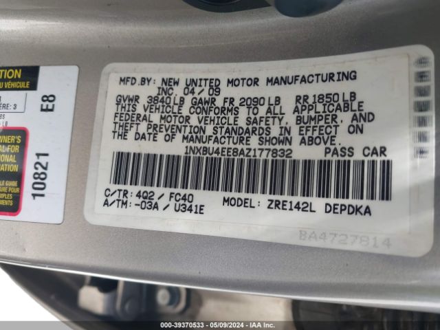 Photo 8 VIN: 1NXBU4EE8AZ177832 - TOYOTA COROLLA 