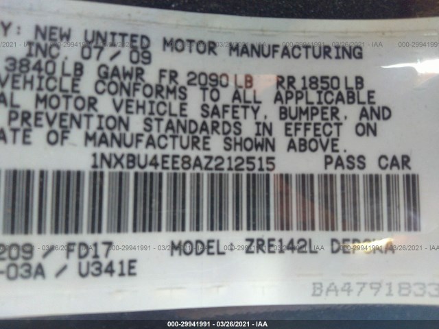 Photo 8 VIN: 1NXBU4EE8AZ212515 - TOYOTA COROLLA 