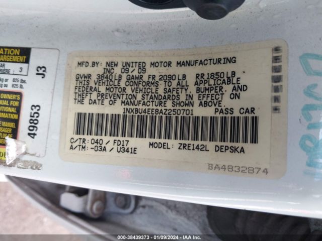 Photo 8 VIN: 1NXBU4EE8AZ250701 - TOYOTA COROLLA 