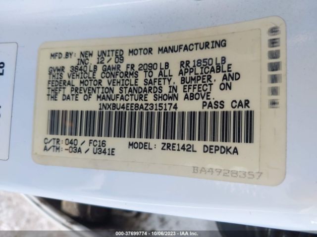 Photo 8 VIN: 1NXBU4EE8AZ315174 - TOYOTA COROLLA 