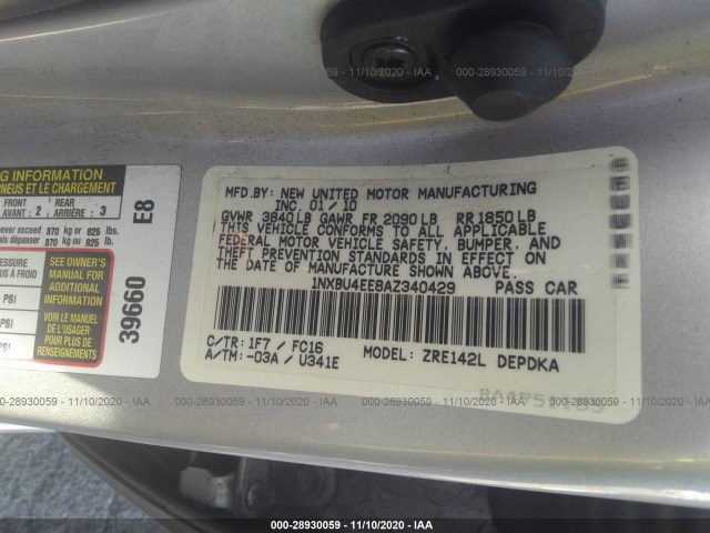 Photo 8 VIN: 1NXBU4EE8AZ340429 - TOYOTA COROLLA 