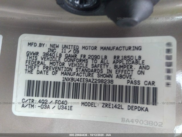 Photo 8 VIN: 1NXBU4EE9AZ298238 - TOYOTA COROLLA 