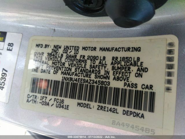 Photo 8 VIN: 1NXBU4EE9AZ345803 - TOYOTA COROLLA 