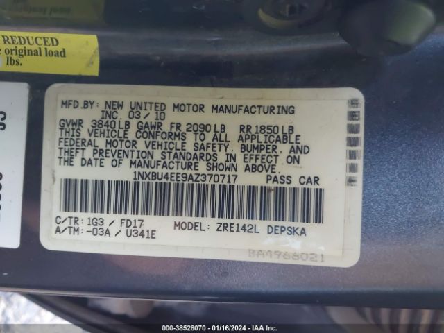 Photo 8 VIN: 1NXBU4EE9AZ370717 - TOYOTA COROLLA 